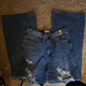 Vson Women's Blue Distressed Flare Jeans